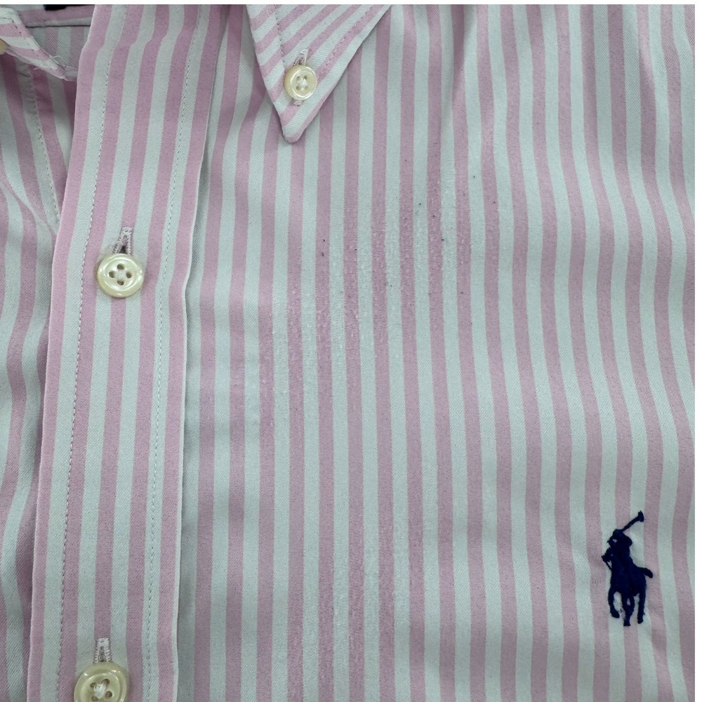 Ralph Lauren Mens XL Slim Fit Performance Shirt Pink White Striped Button Down - Picture 8 of 9